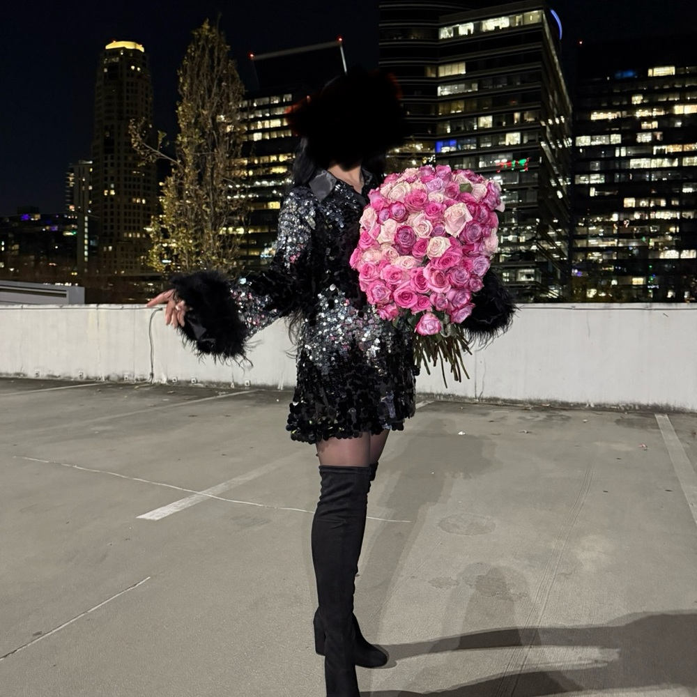 AKIRA Black Sequin Long Sleeve Dress